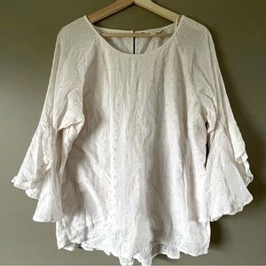 Lauren Conrad Womens Off-White Bell Sleeve Blouse Split Open Back